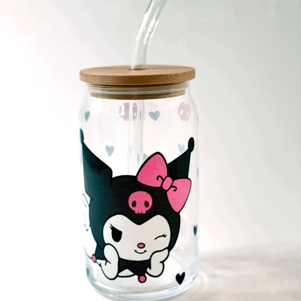 Sanrio Glass Libby Cup with glass straw-NEW